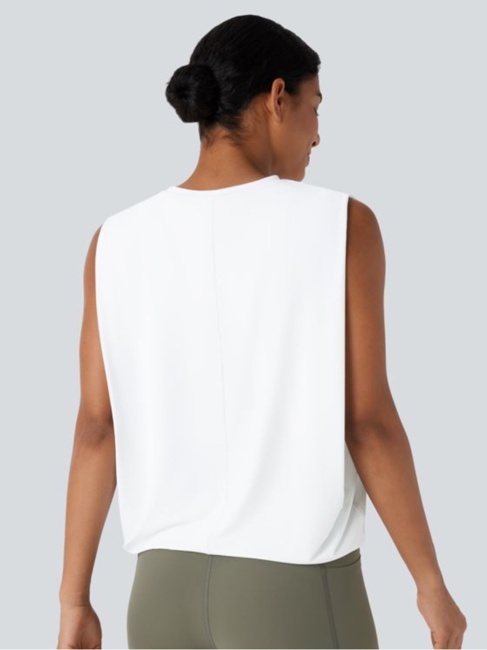 NWT Halara Round Neck Ruched Cool Touch Yoga Tank Top-UPF50+ Size L White - Picture 2 of 6